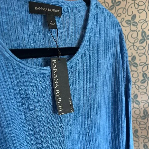 NWT! Blue Linen Blend Sweater // Banana Republic Women's Size L - Picture 2 of 6